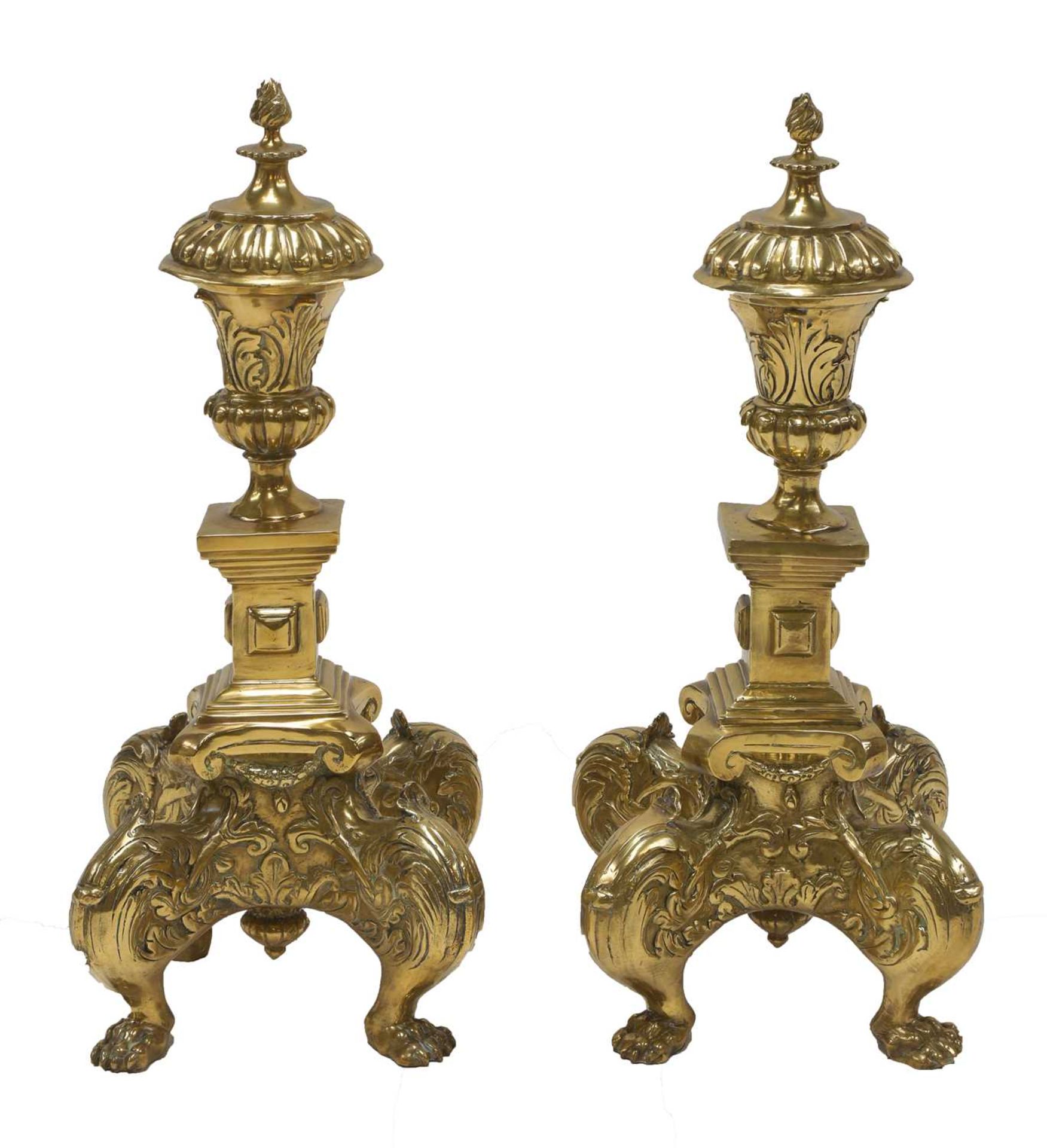 A pair of large baroque-style cast bronze andirons, - Image 2 of 3