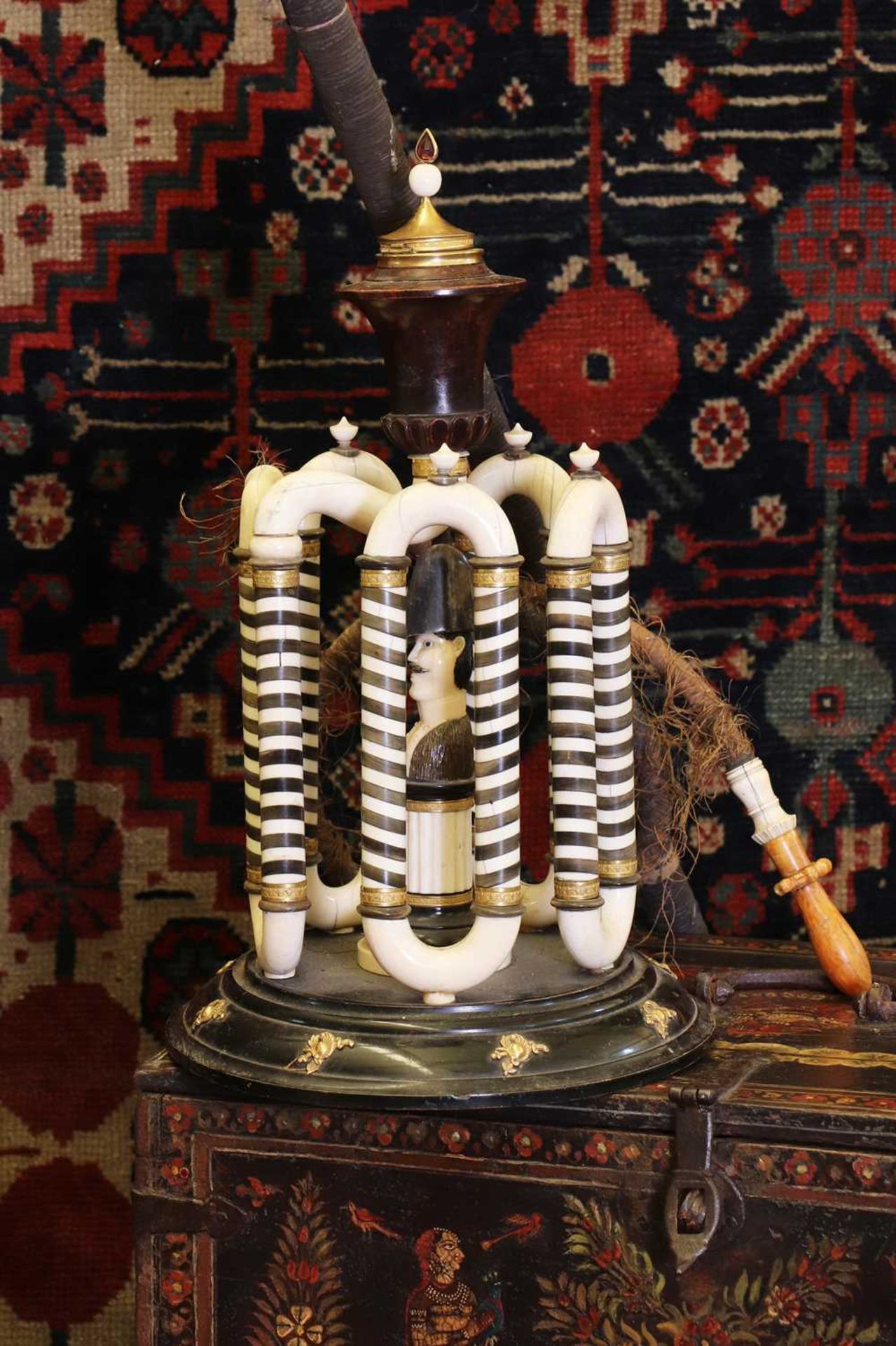 An ivory and horn table hookah pipe,