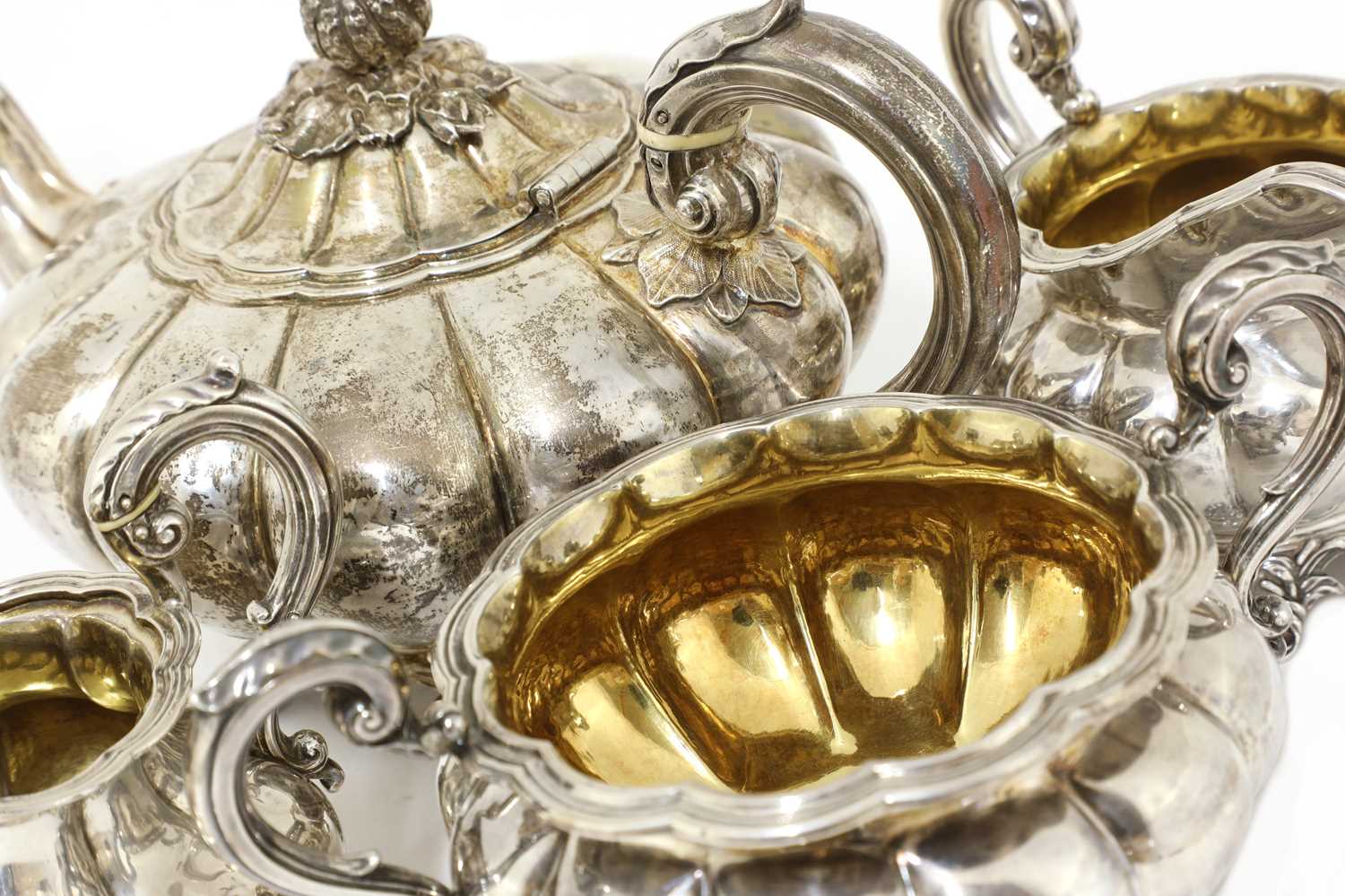 An early Victorian silver four-piece tea set, - Image 4 of 7