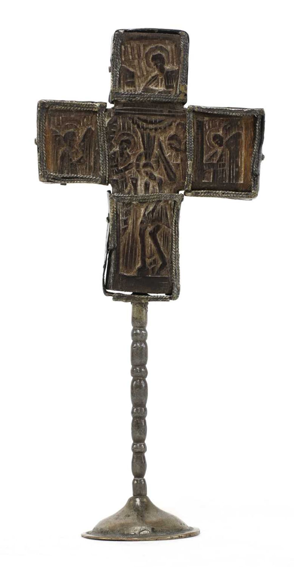 A carved olivewood Mount Athos crucifix, - Bild 2 aus 2