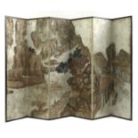A Chinese six-fold painted paper screen,