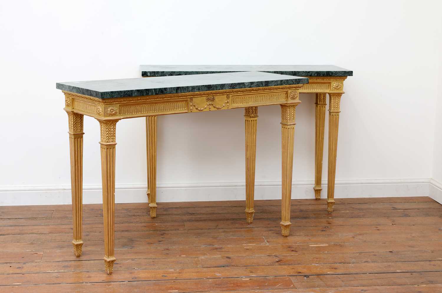 A pair of giltwood console tables in the manner of Robert Adam, - Image 3 of 8