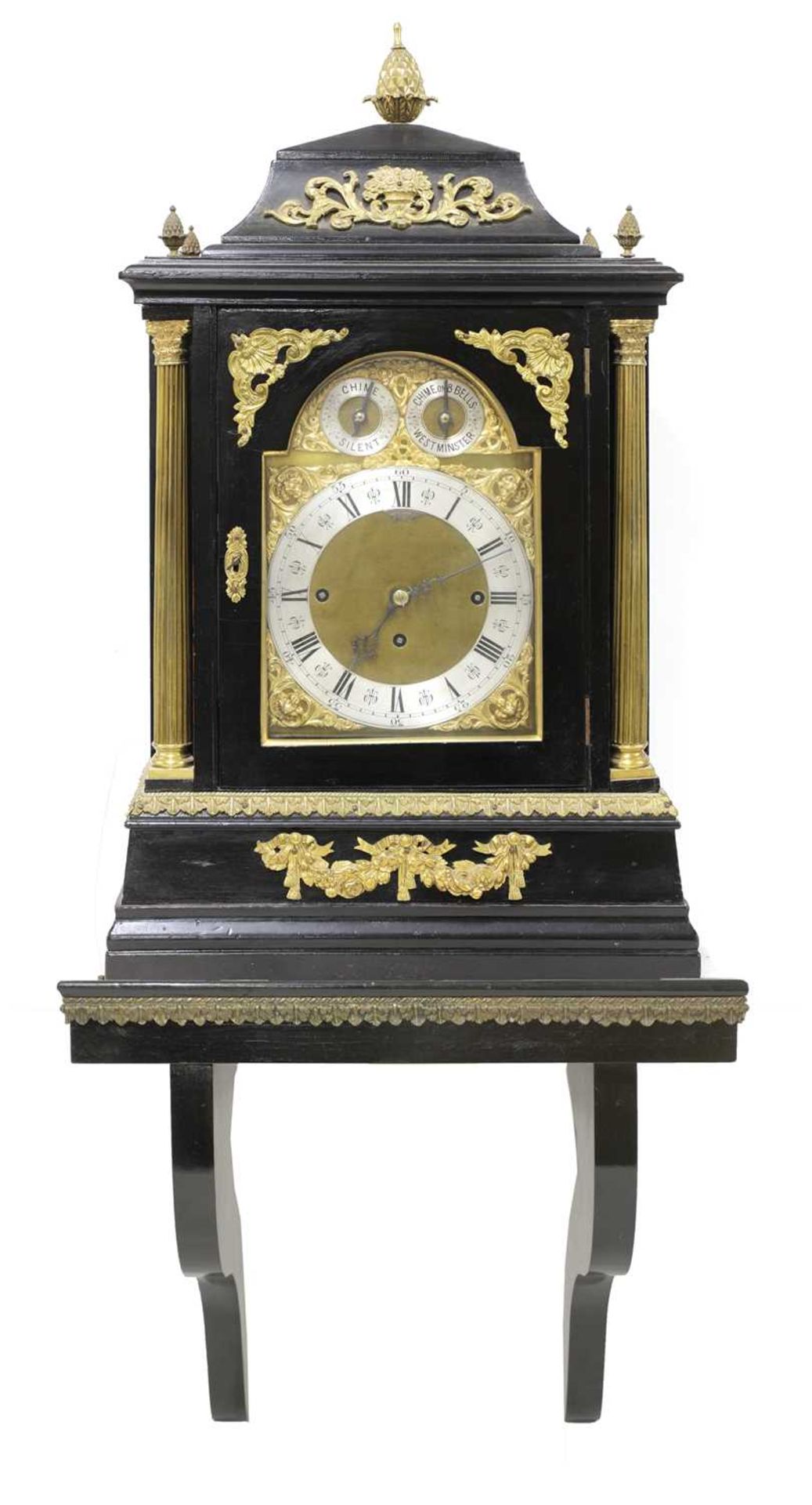 A large ebonised musical bracket clock,