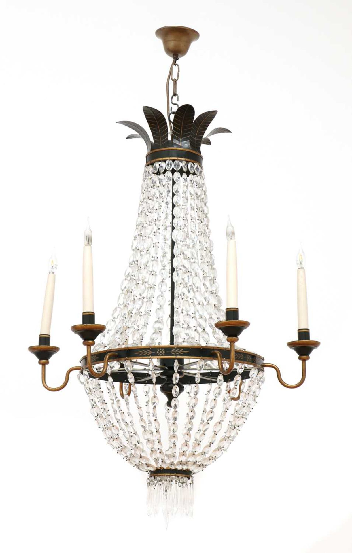 A French Empire-style cut glass and toleware tent and bag chandelier, - Bild 2 aus 3