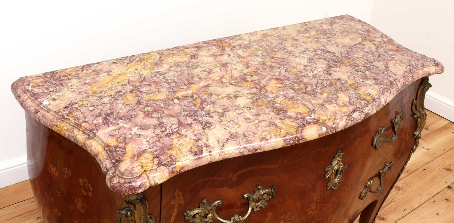 A French Louis XV mahogany, tulipwood and marquetry inlaid commode, - Image 3 of 9