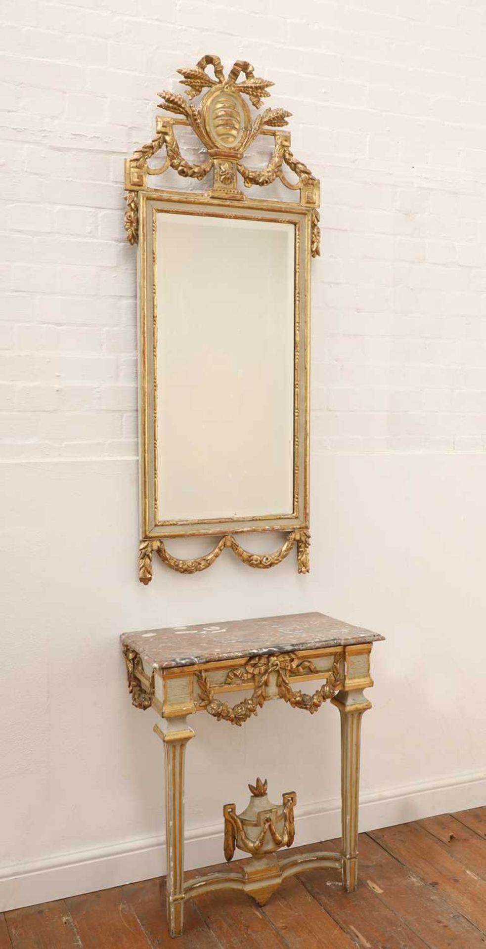 A Danish giltwood and white-painted mirror and marble top console, - Bild 2 aus 10