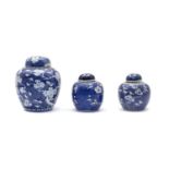 Three Chinese blue and white jars and covers,