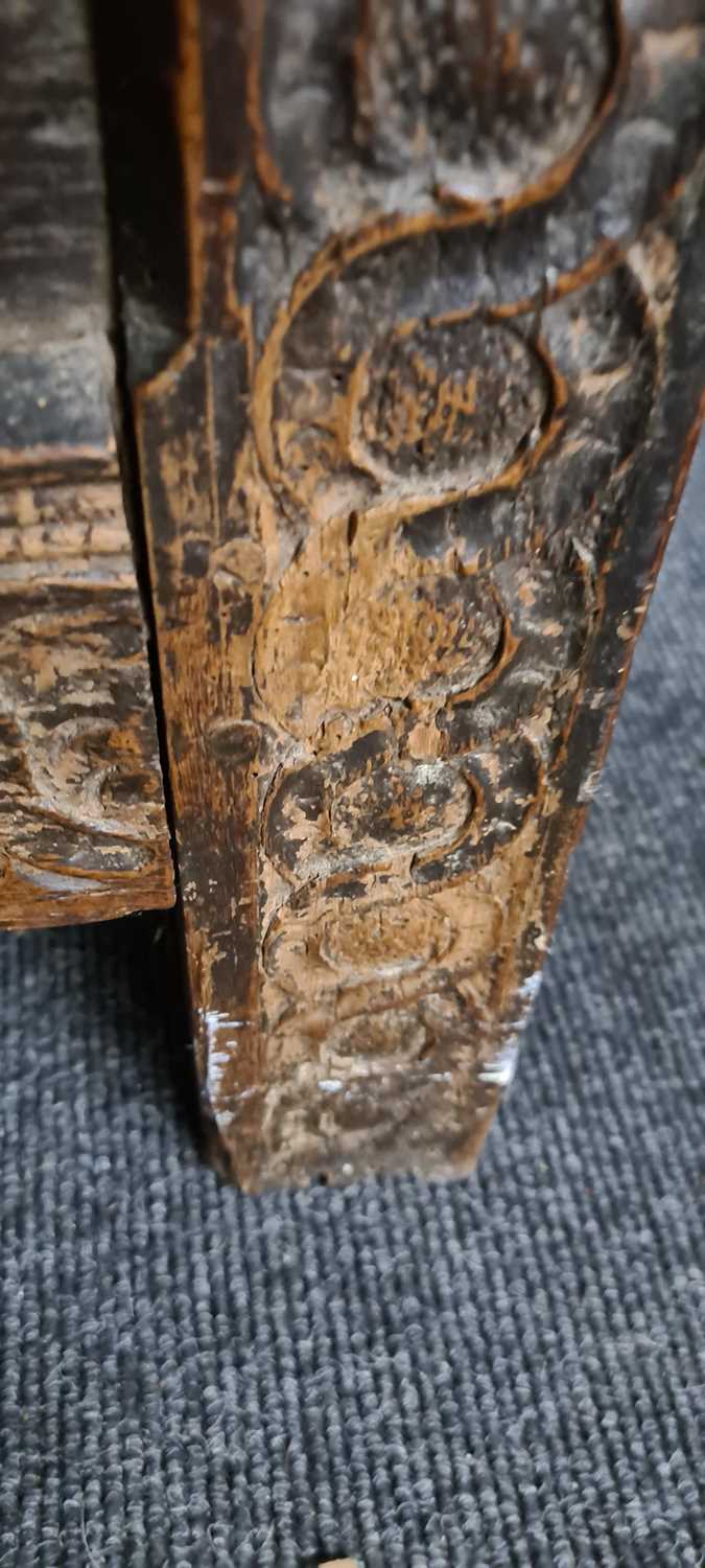 A Jacobean oak twin panelled coffer, - Image 12 of 24