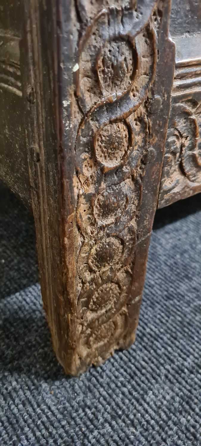 A Jacobean oak twin panelled coffer, - Image 9 of 24