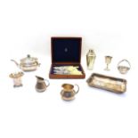 A collection of silver plated items,