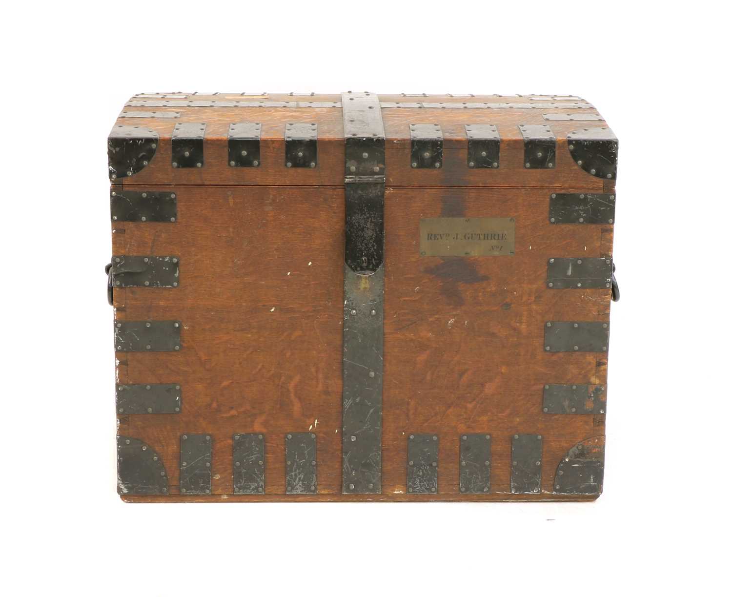 A Victorian iron bound oak silver chest, - Image 2 of 8