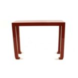 A Chinese-style red-lacquered altar table,