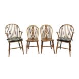 A pair of ash and elm low stick-back Windsor chairs,