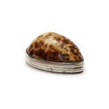 A George III silver mounted cowrey shell snuff box,