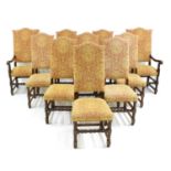 A set of ten oak framed high back chairs,