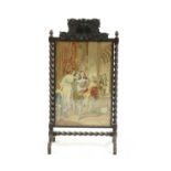 A 19th century carved oak firescreen with ornate cresting,