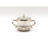 A Charles II style Britannia silver porringer and cover,