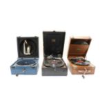 Three table top folding gramophones