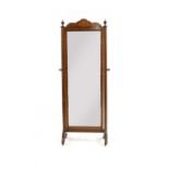 A late 19th century Scottish mahogany and marquetry inlaid cheval mirror,