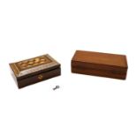 A travelling chess set and a Tunbridgeware box