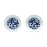 A pair of Chinese blue and white plates,