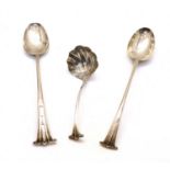 A near pair of silver Onslow pattern basting spoons,
