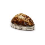 A George III silver mounted cowrie shell snuff box,