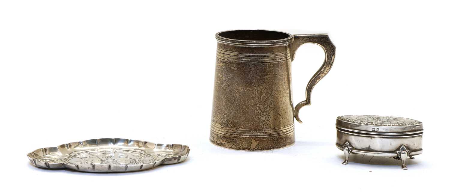 A silver mug,