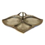 A French Art Nouveau pewter triple bon bon dish,