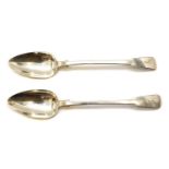 A pair of George III silver fiddle pattern basting spoons,