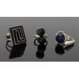 A collection of three Mexican modernist silver rings,