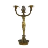 An Art Deco bronze twin-branch candlestick,