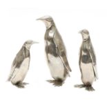 A group of three Italian silver-plated penguins,