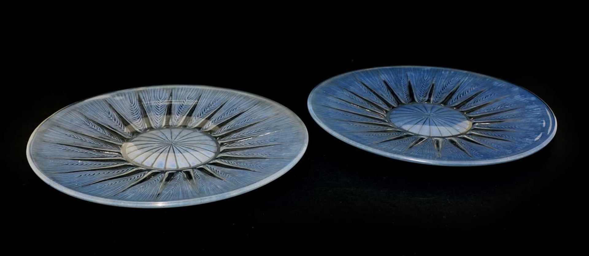 A pair of Lalique 'Epis No. 3' blue stained glass plates, - Image 2 of 3