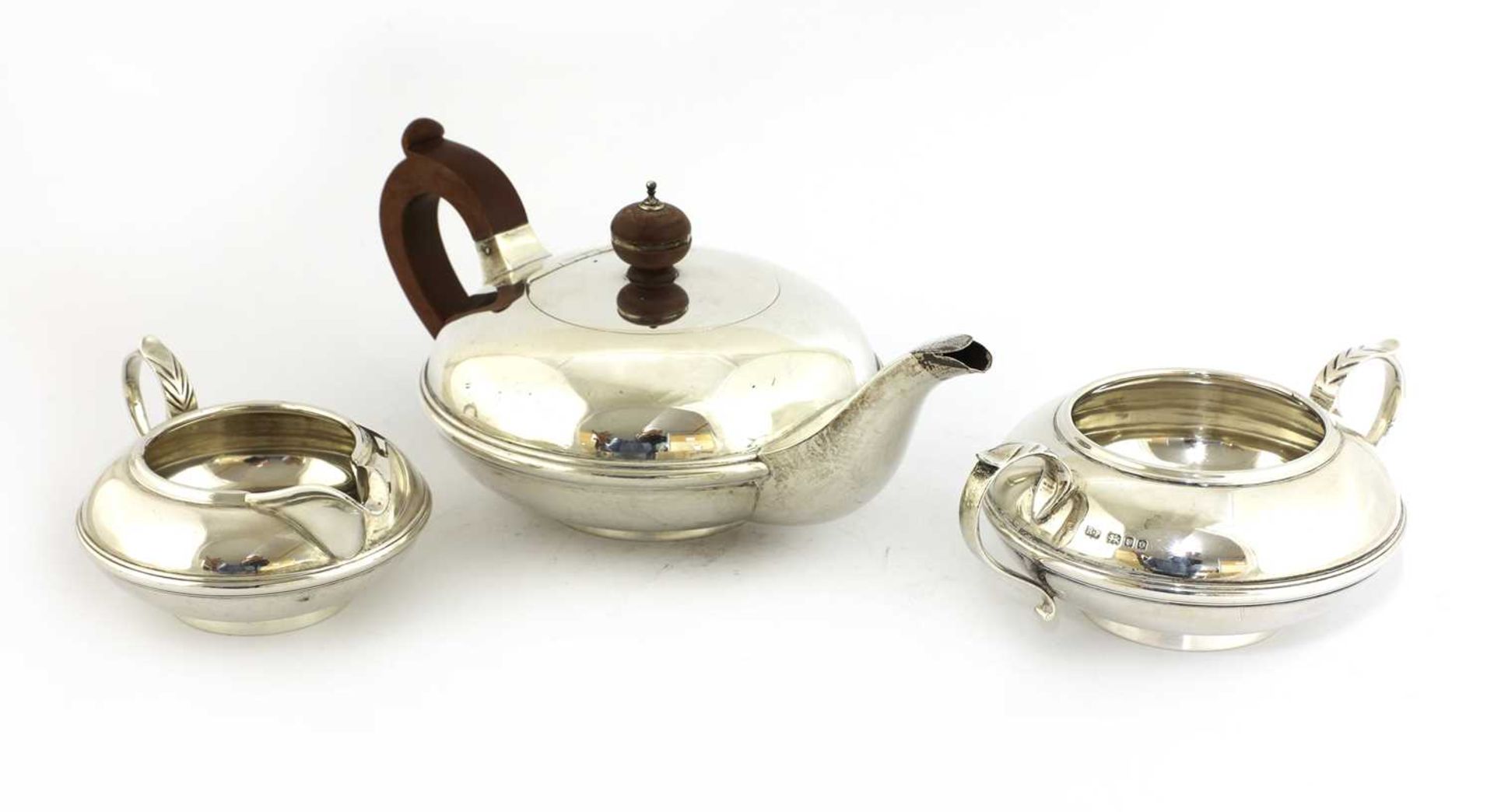 An Art Deco silver three-piece tea set, - Image 2 of 5