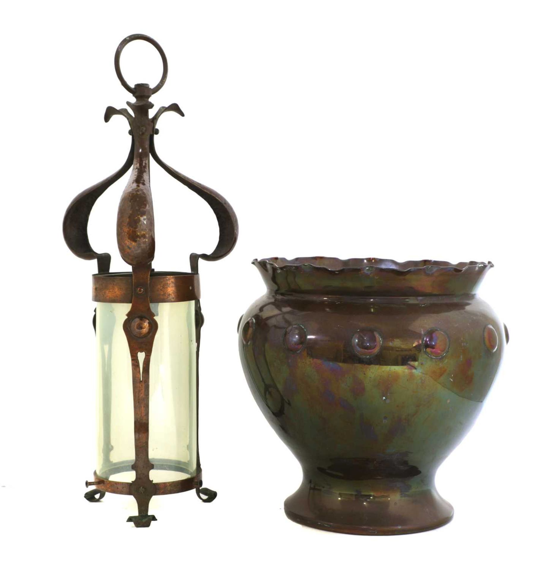 An Arts and Crafts copper hall lantern, - Bild 2 aus 3