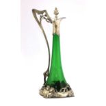 An Art Nouveau WMF silver-plated and green glass claret jug and stopper,