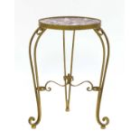 A French wrought iron and marble side table,