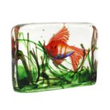 A Cenedese Murano glass aquarium block sculpture,