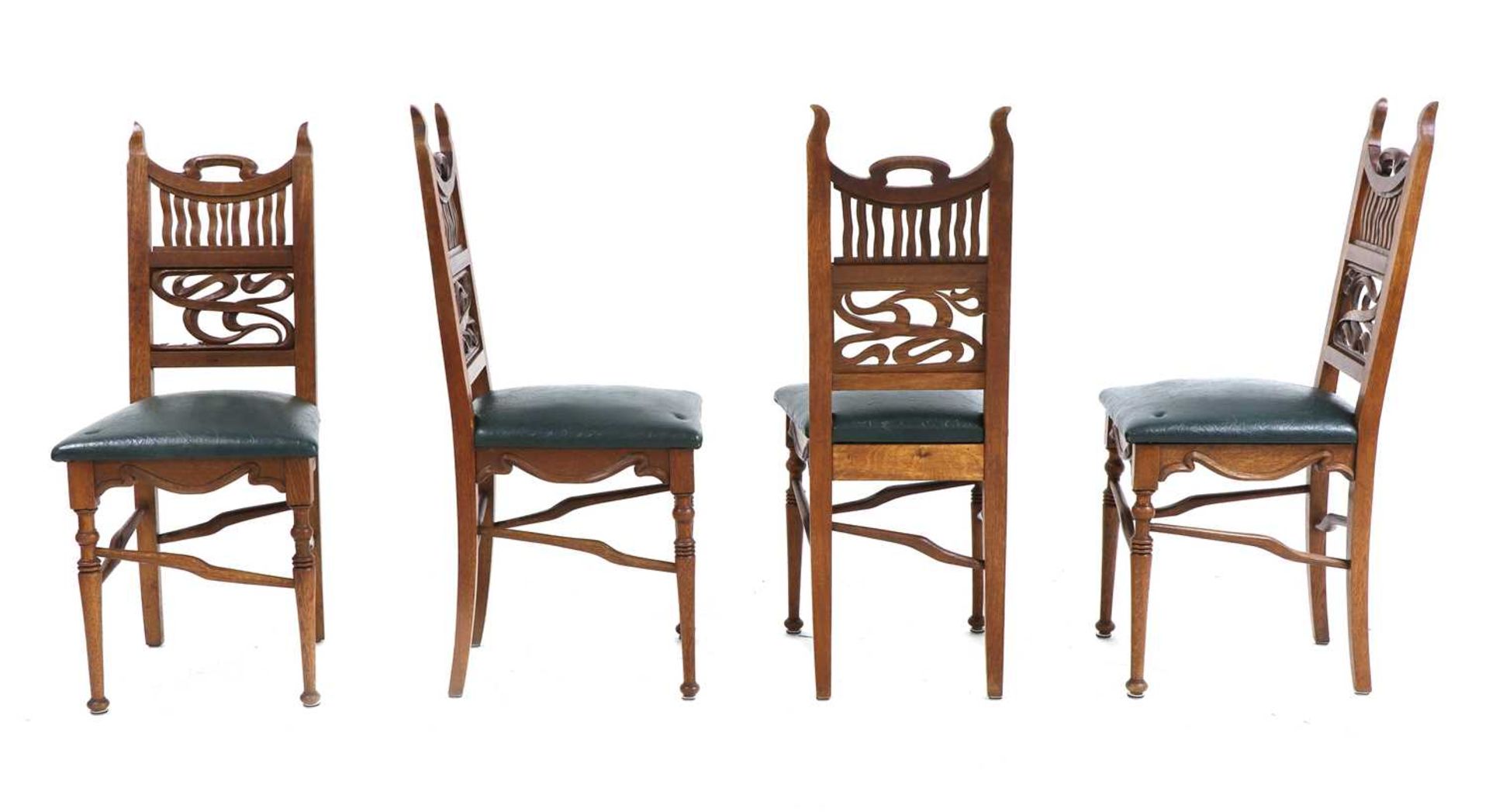 A set of eight Arts and Crafts oak dining chairs, - Image 2 of 6