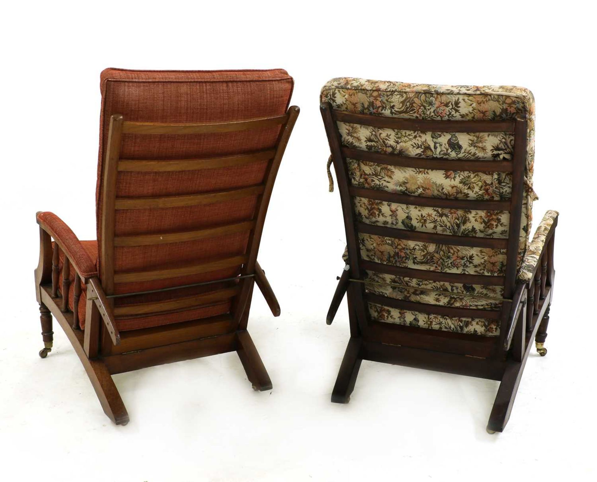 A pair of Morris-type mahogany reclining armchairs, - Image 9 of 9