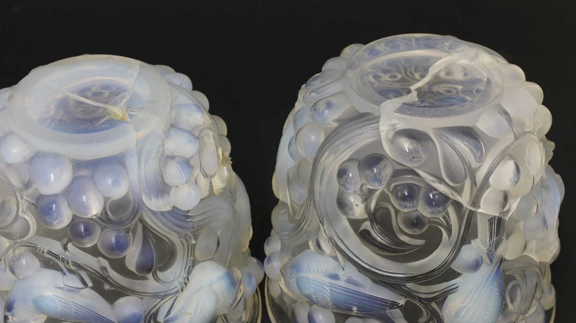 A pair of Lalique opalescent glass 'Avalon' vases, - Image 2 of 4