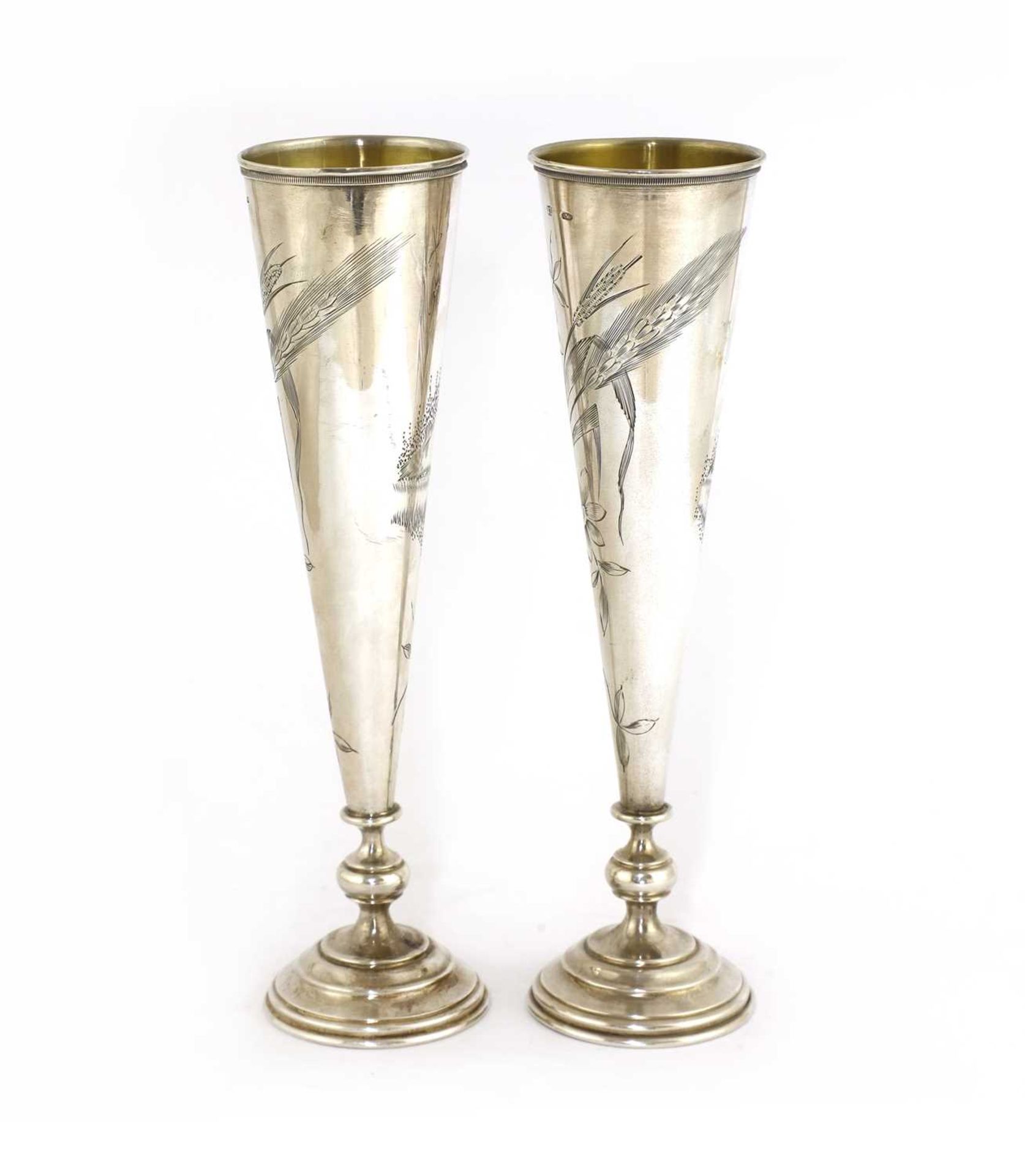 A pair of Russian silver spill vases, - Image 2 of 3