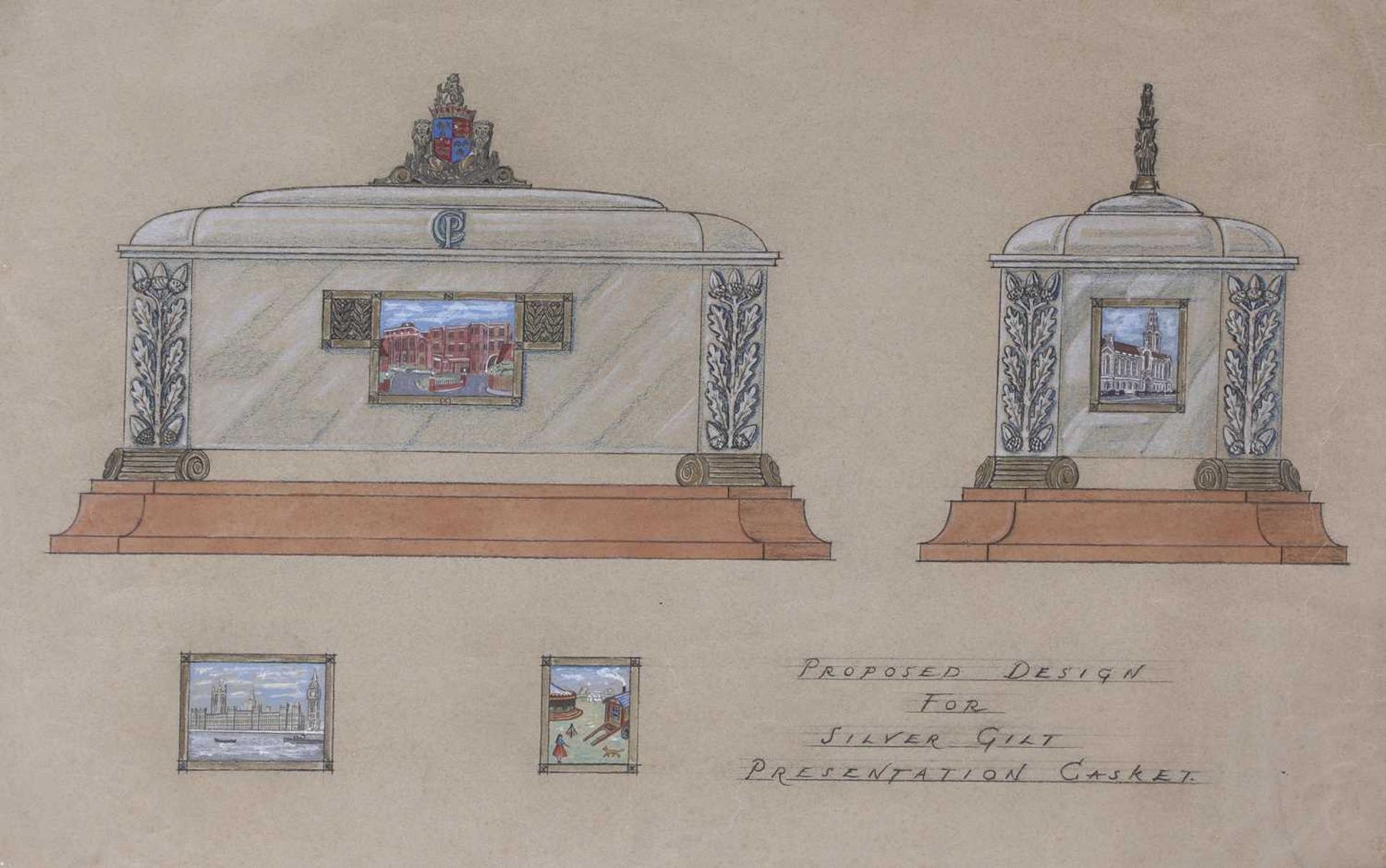 'Proposed design for silver gilt presentation casket'