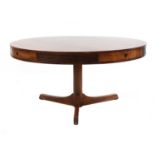 A rosewood circular centre table or dining table, §