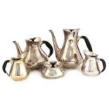 A Danish five-piece silver-plated tea and coffee set,