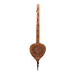 A pair of Arts and Crafts oak and leather long-handled bellows,