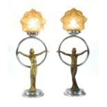 A pair of Art Deco cold-painted composition table lamps,