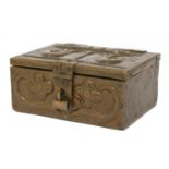 An Arts and Crafts embossed copper casket,