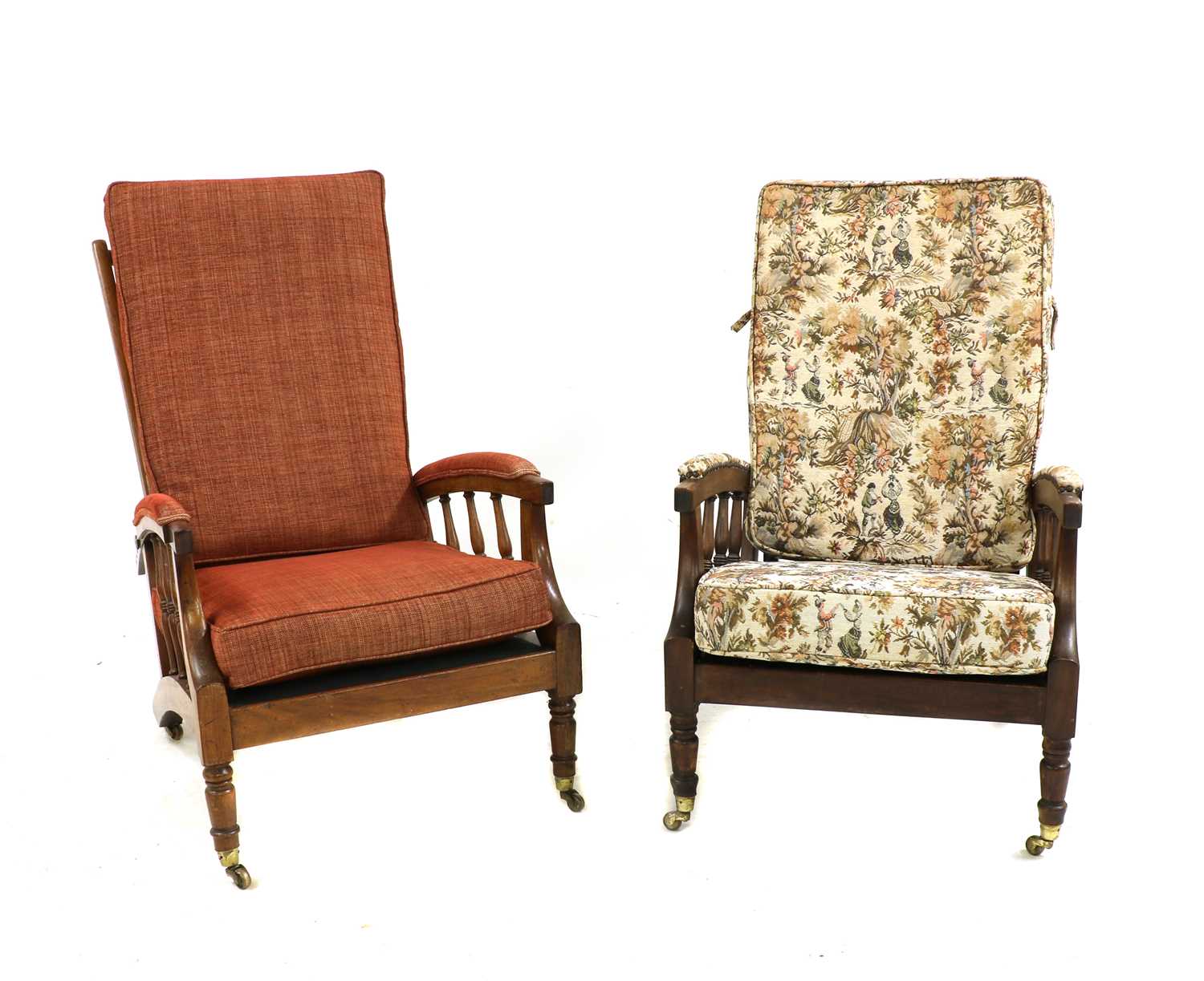 A pair of Morris-type mahogany reclining armchairs, - Image 8 of 9